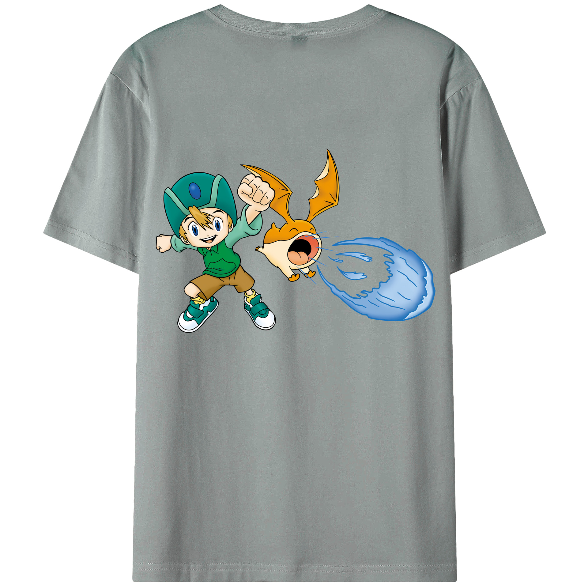 （画像用） Digimon デジタルモンスター/デジモン 綿100％ メンズ半袖Tシャツ（バックプリント） 通気性